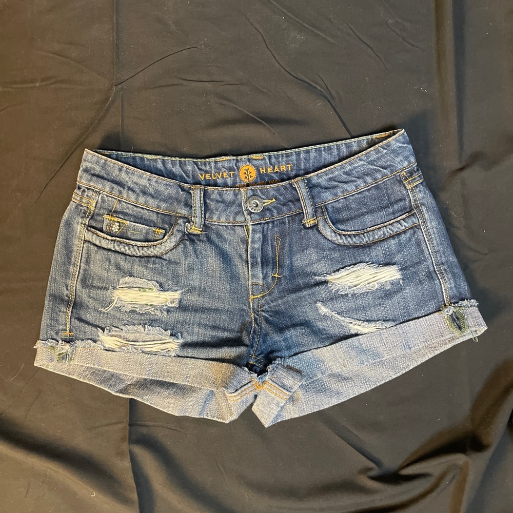 Velvet heart denim shorts